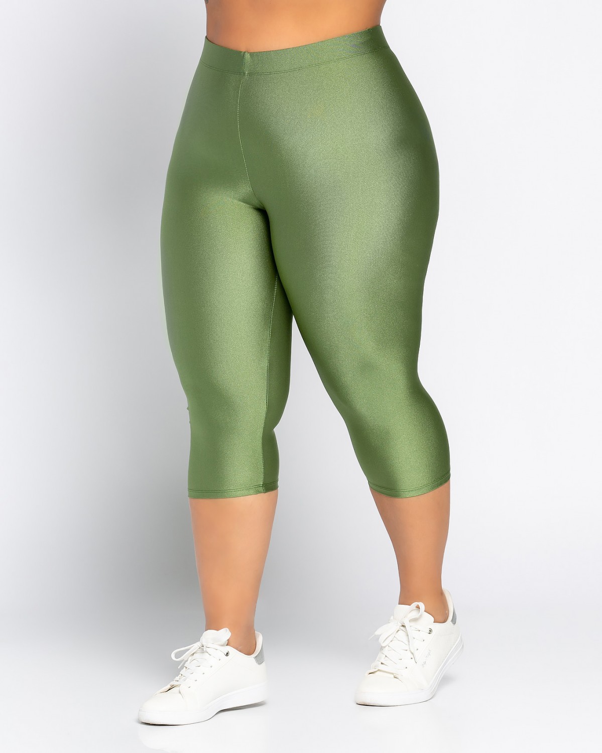 Metaliczne legginsy capri, kolor green lime