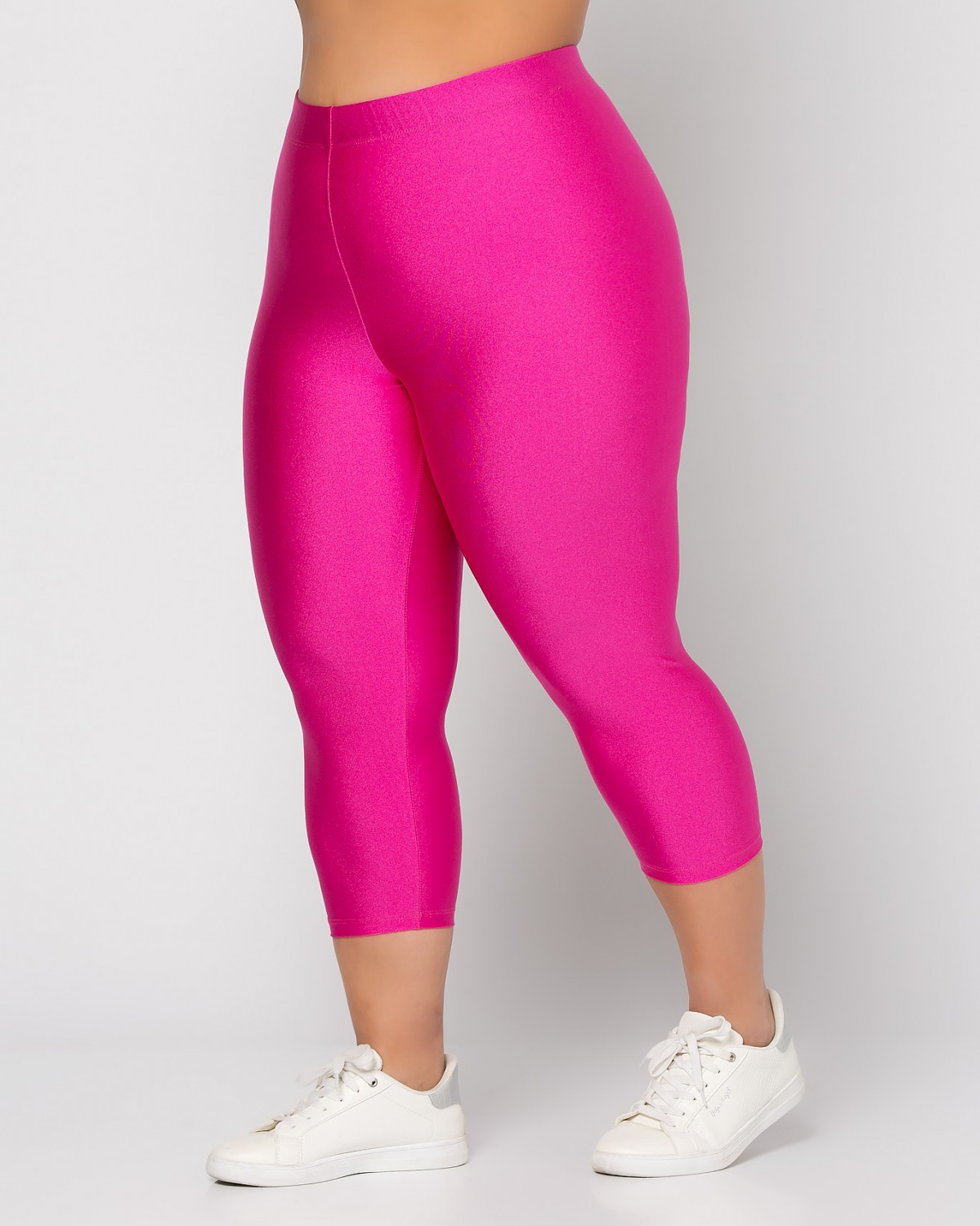 Metaliczne legginsy capri, kolor hot pink