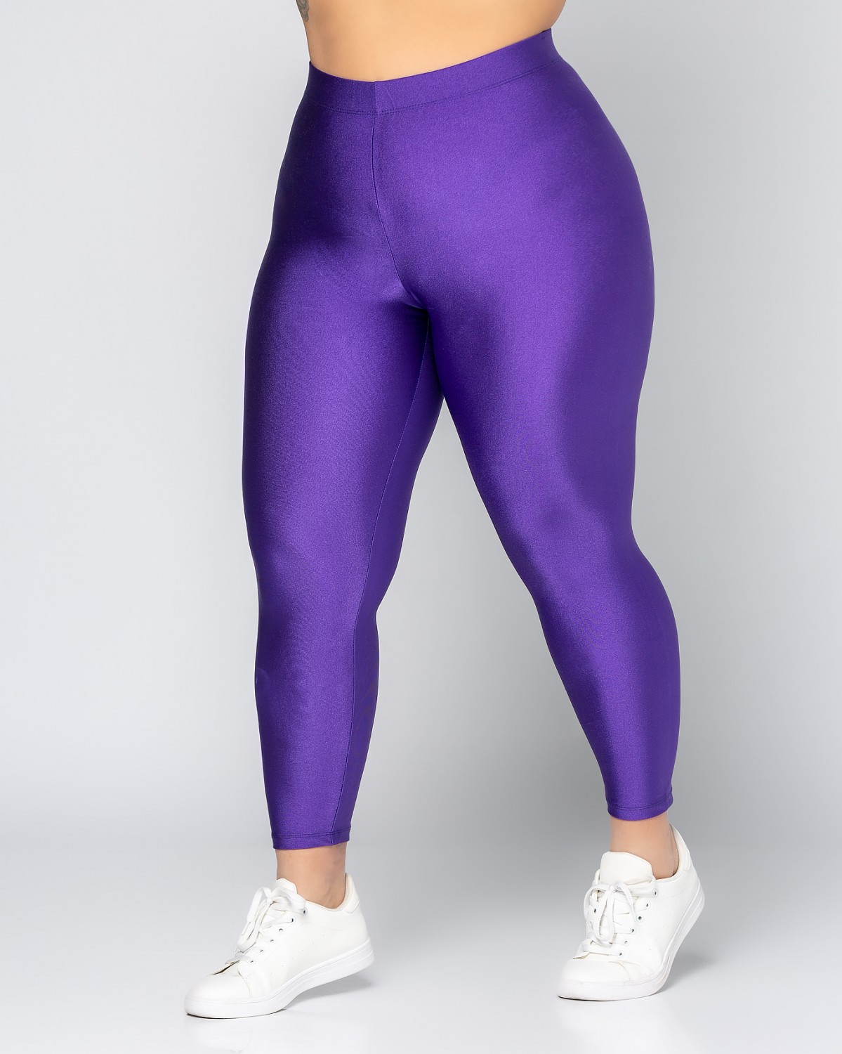 Długie metaliczne legginsy, kolor purpurowy