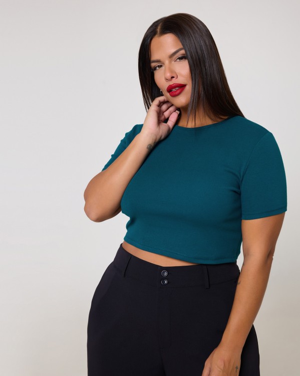 Μπλούζα Crop Βαμβακερή Pine Green