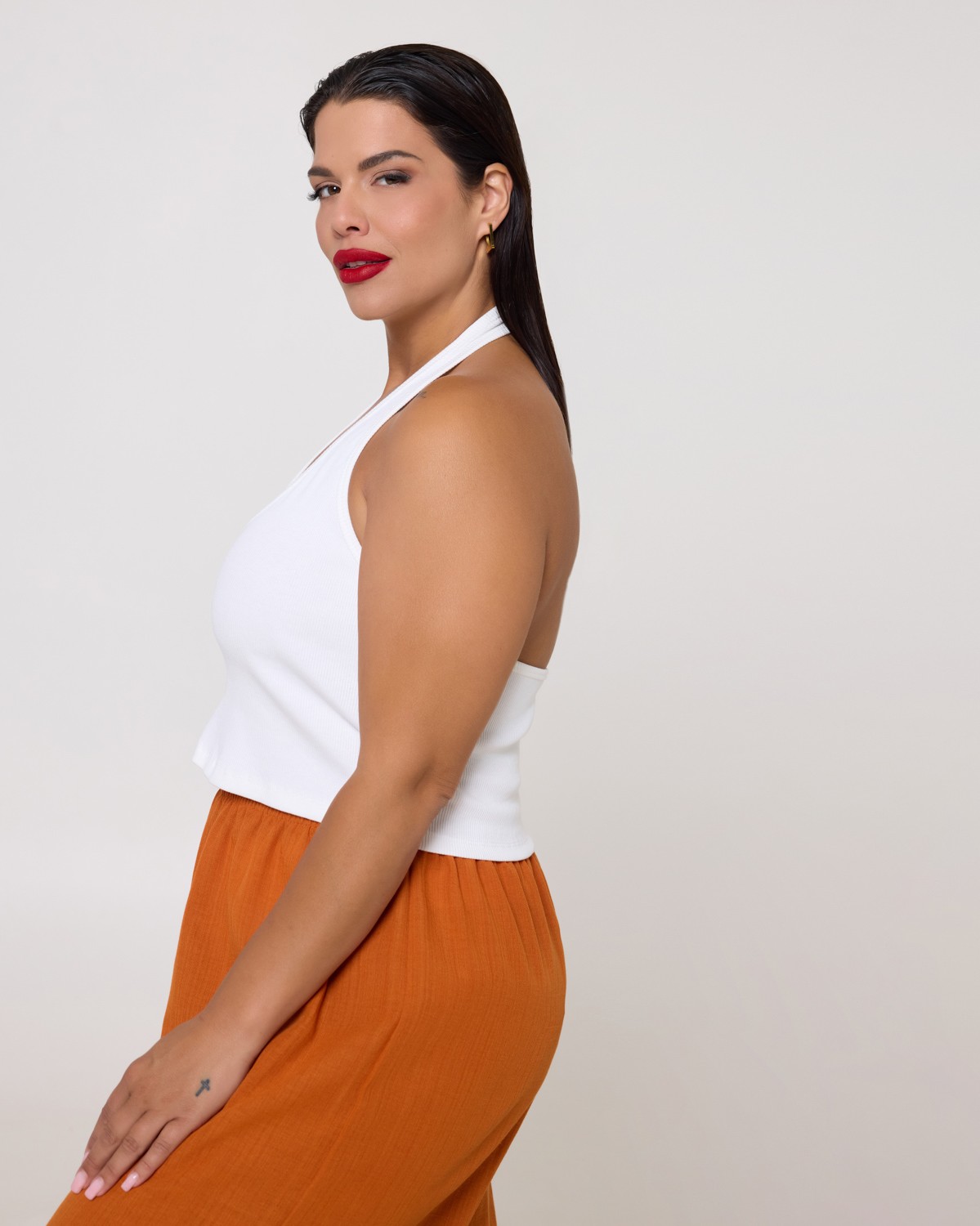 Μπλούζα Crop Ριπ Halter Off White