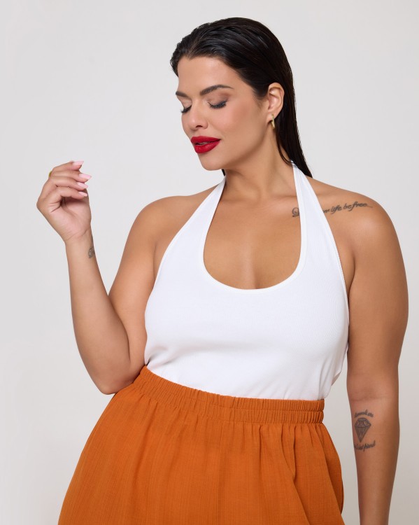 Μπλούζα Crop Ριπ Halter Off White
