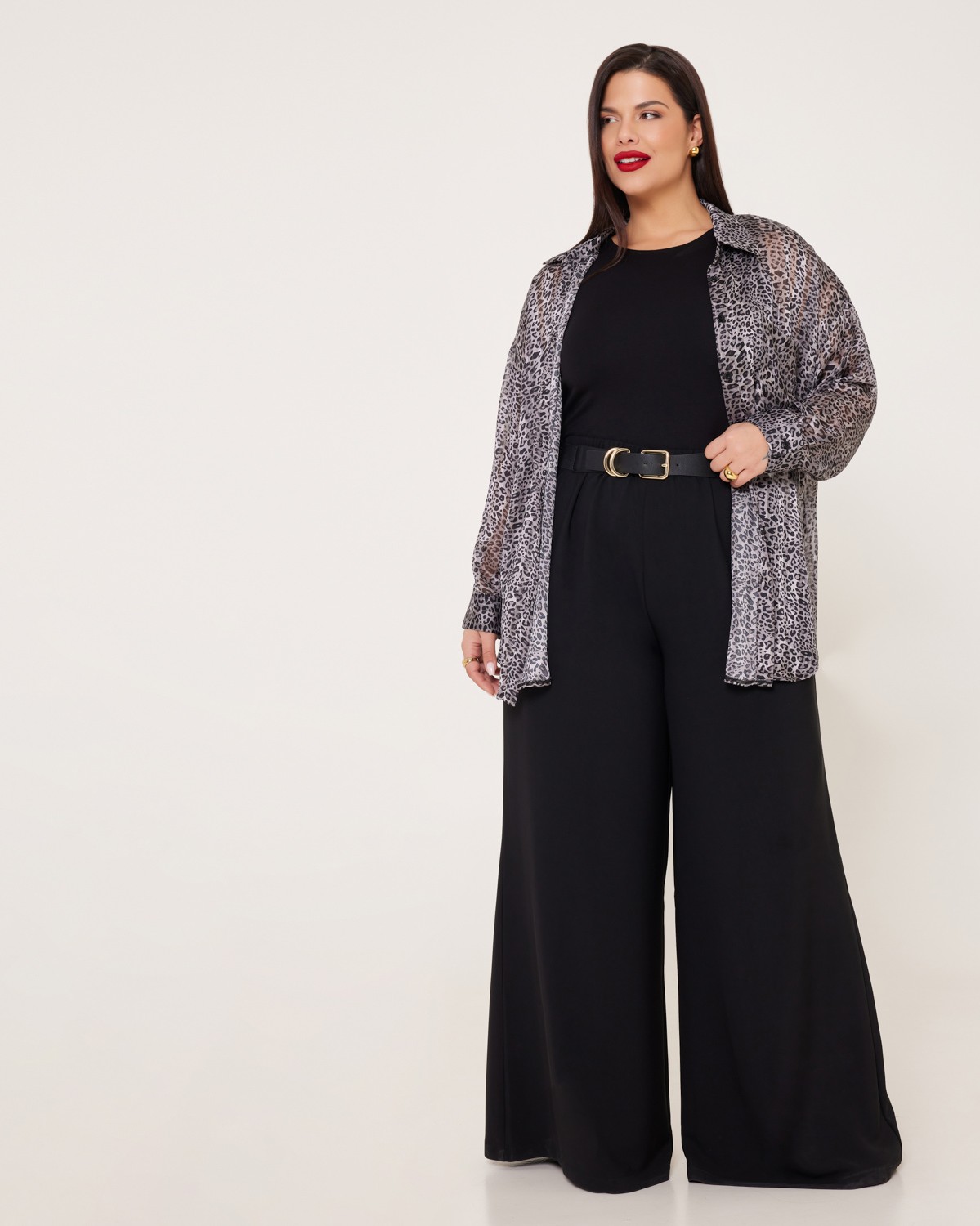 Πουκάμισο See-Through Με Τσέπη Animal Print Γκρι 