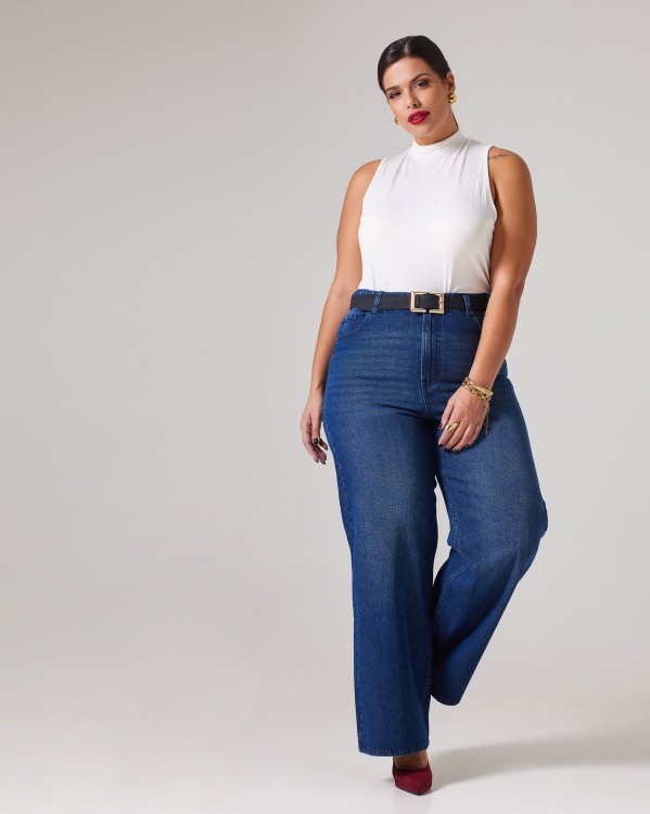 Wide High Waist Jean Dark Blue