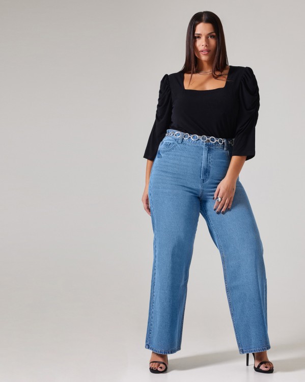 Wide High Waist Jean Light Blue