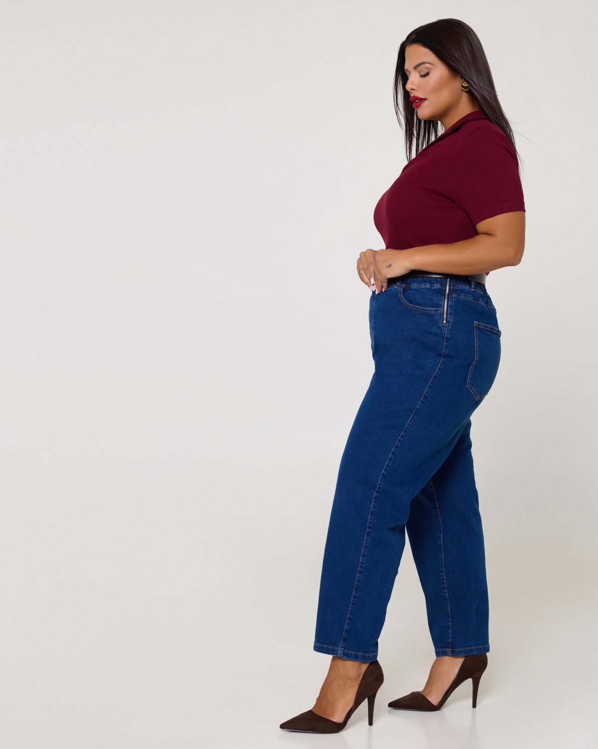 Mom Fit Jean Με Λάστιχο Και Φερμουάρ Medium Blue