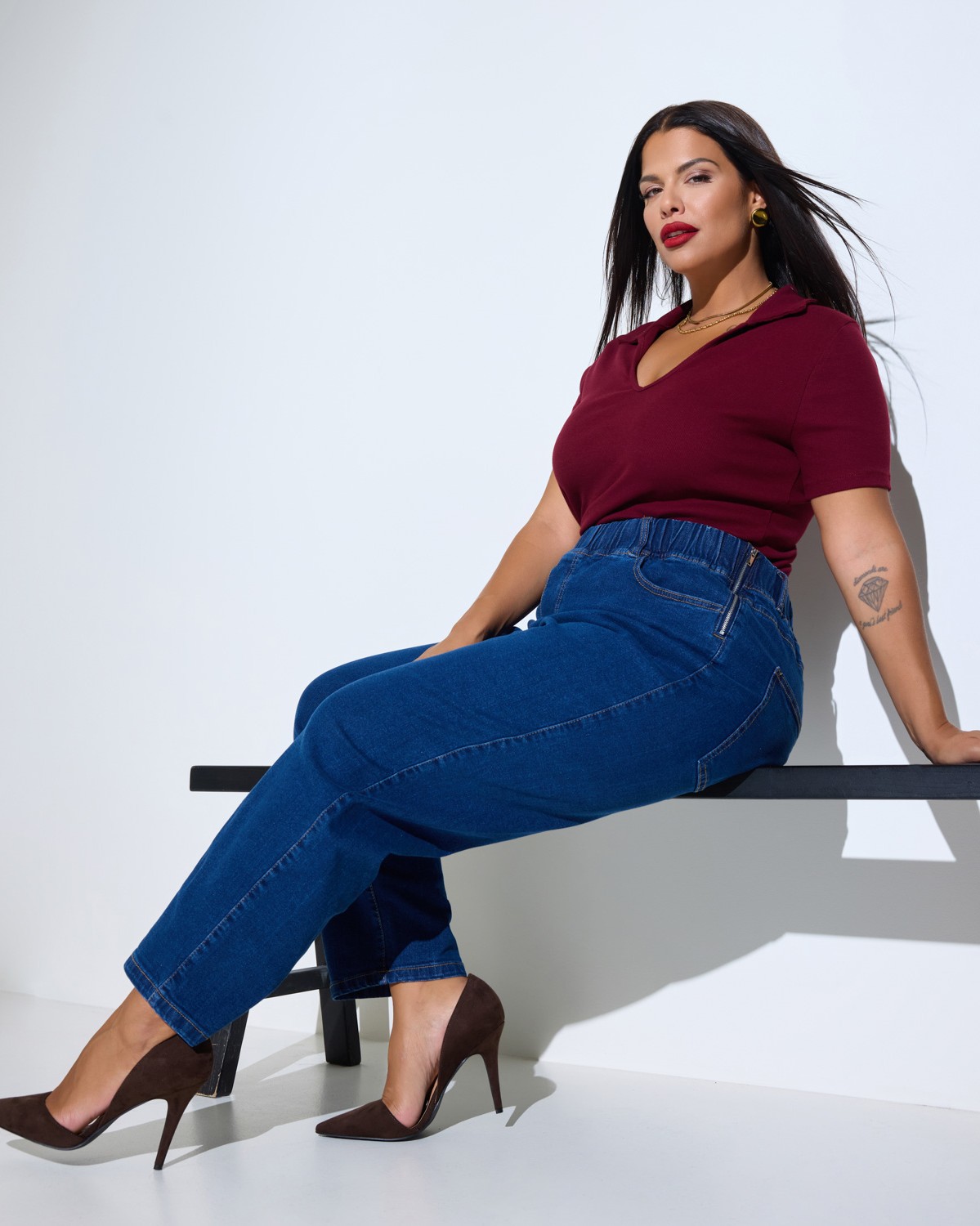 Mom Fit Jean Με Λάστιχο Και Φερμουάρ Medium Blue