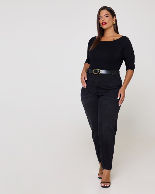 Loose Mom High Waist Jean Ελαστικό Μαύρο