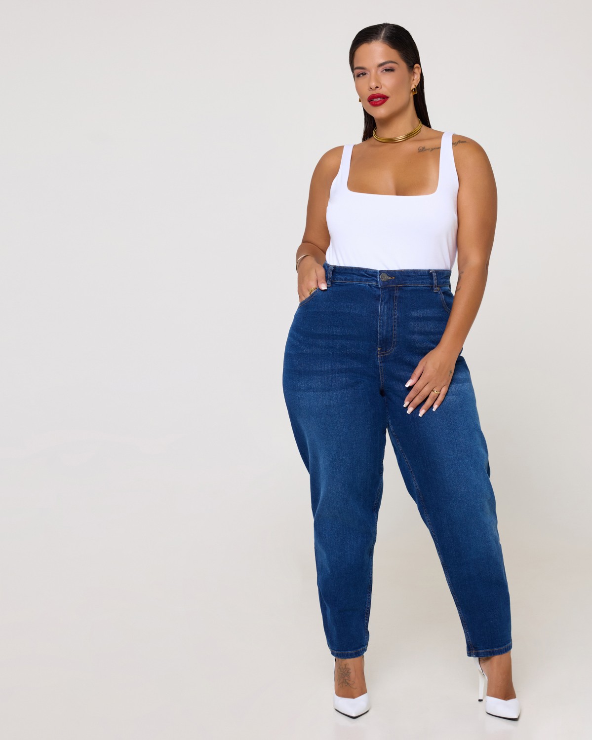 Loose Mom High Waist Jean Ελαστικό Medium Blue