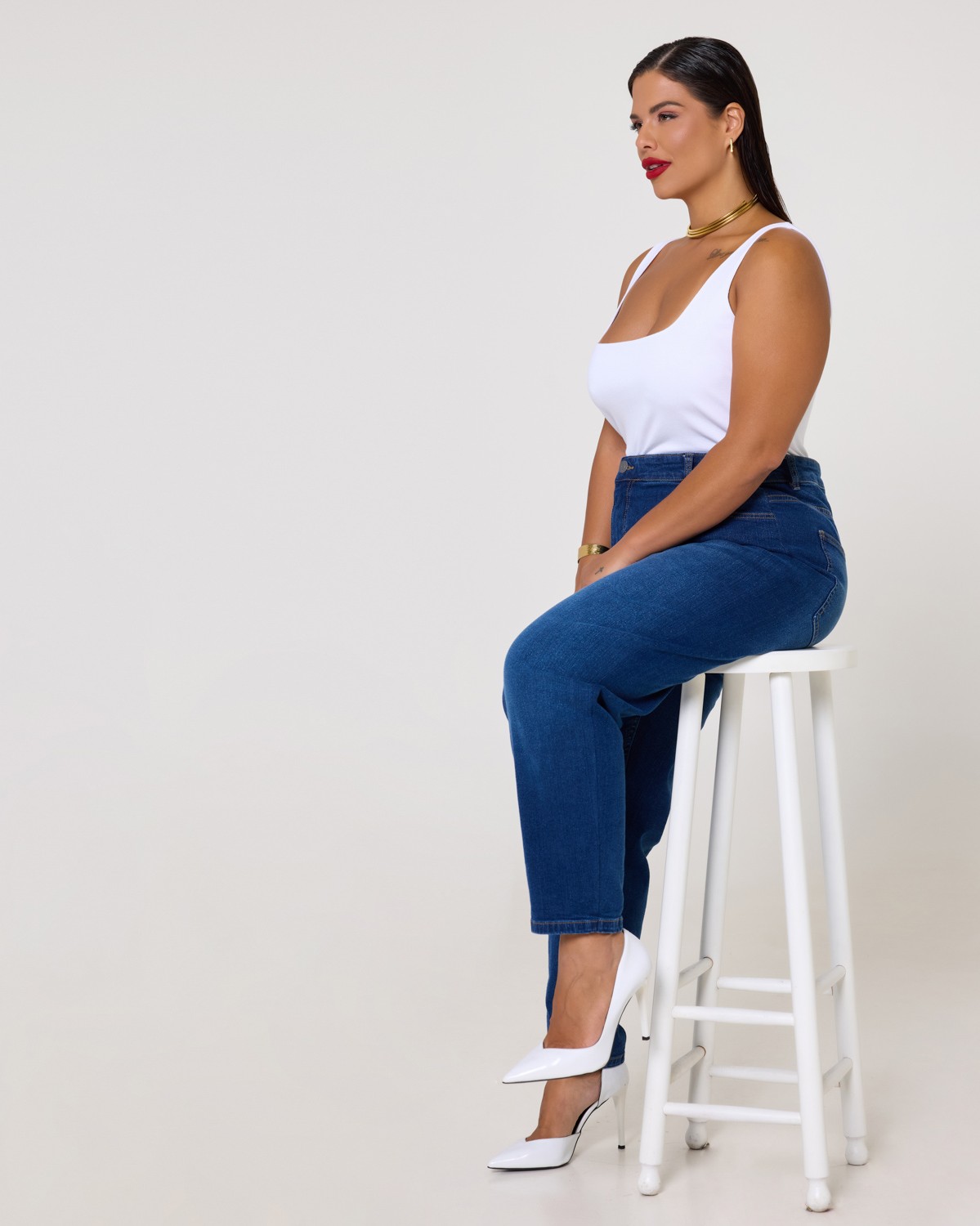 Loose Mom High Waist Jean Ελαστικό Medium Blue