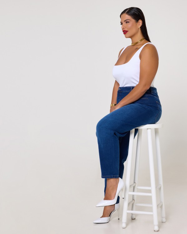 Loose Mom High Waist Jean Ελαστικό Medium Blue